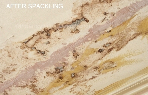 spackling water damaged plywood ceiling