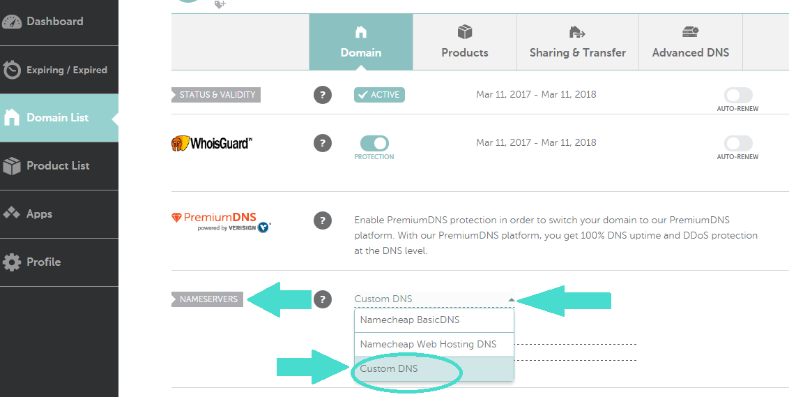 namecheap change nameserver custom dns