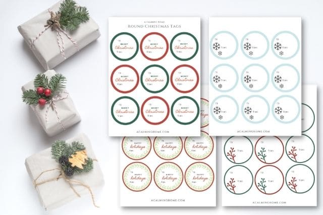 Christmas Holiday, Free Printable Holiday Gift Tags, Christmas gift tags, round printables, free printables, printable tags, Merry Christmas, Happy Holidays, neutral gift tag printables, round gift tags